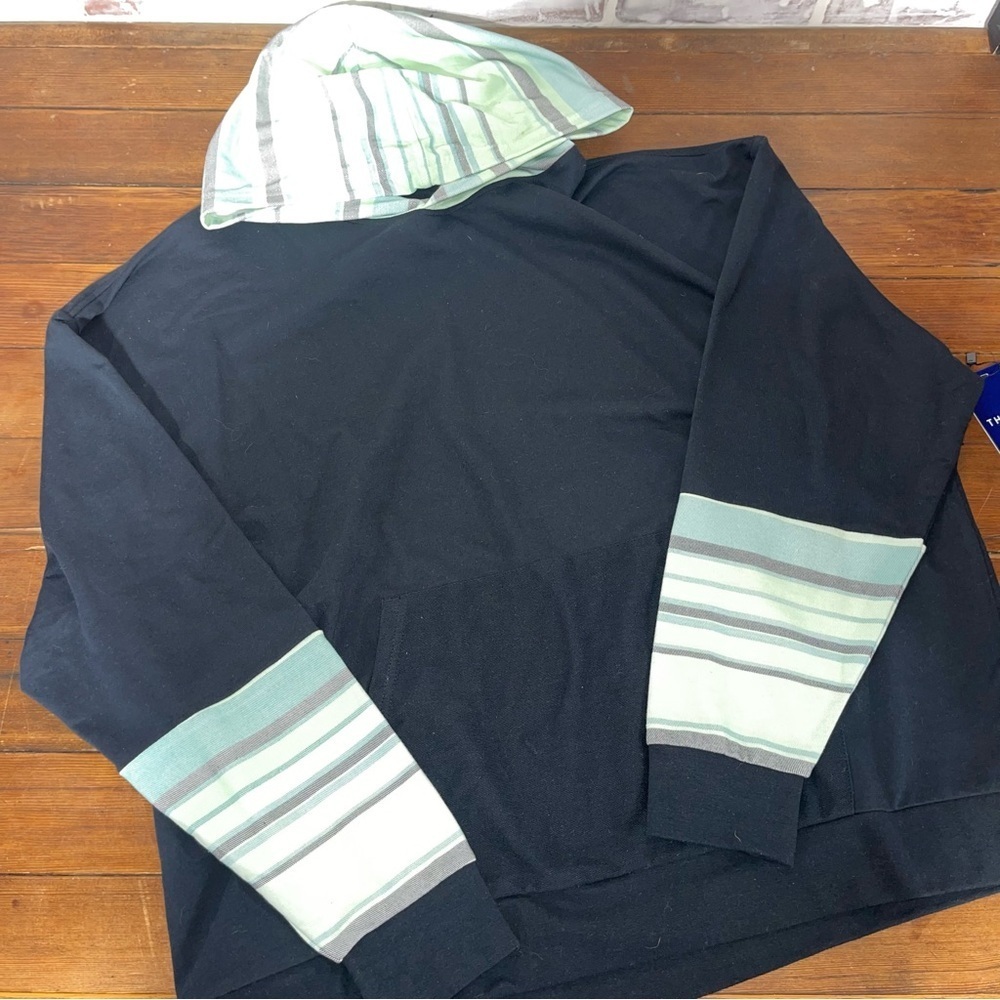 Black and Green Sweatshirt with Striped Accents